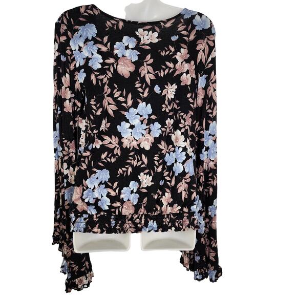 American Eagle Soft Sexy Crepe Top Small Floral Faux Wrap V Neck Bell Sleeve - Picture 2 of 12